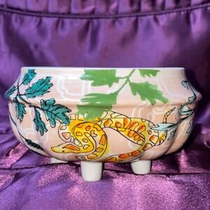 Footed Trinket Dish Candle Holder Deer Snake Jungle Asian Forest Trees Vanity
